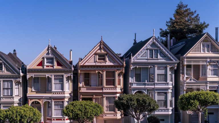 Row of classic San Francisco bay-window homes